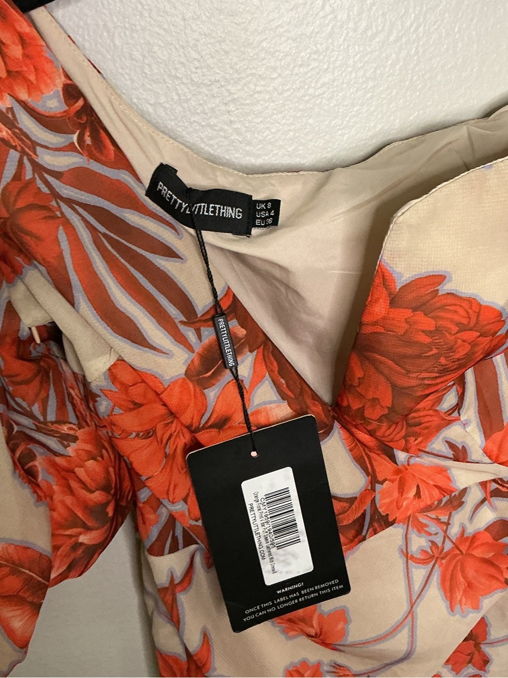 PrettyLittleThing Coral Floral One-Shoulder Ruched Maxi Dress NWT Size 4 - Picture 9 of 10